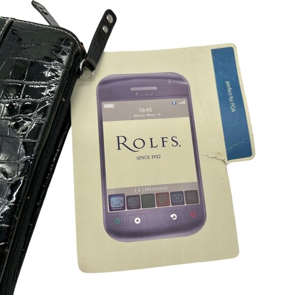 Rolfs Black Croc-Embossed Leather Wallet Clutch Card Holder Multiple Pockets - Picture 2 of 13